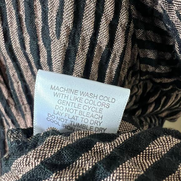 Jane and Delancey Blouson Top Small Brown Black Stripe Off The Shoulder Crinkle - Picture 9 of 10